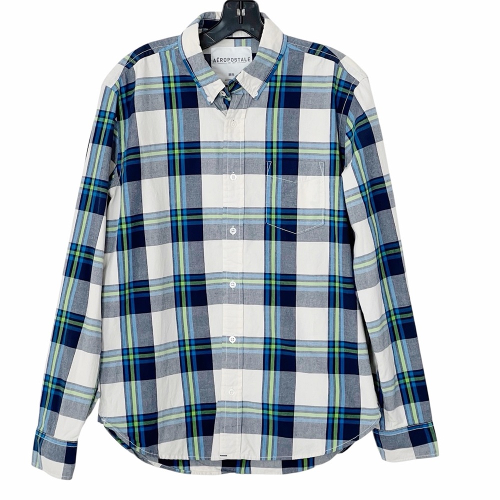 Aeropostale Men's Plaid Button Up Shirt Medium Cotton Button Down Top